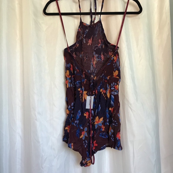 Urban Outfitters Burgundy Floral Romper Halter Neck NWT ❤️ - Picture 2 of 5